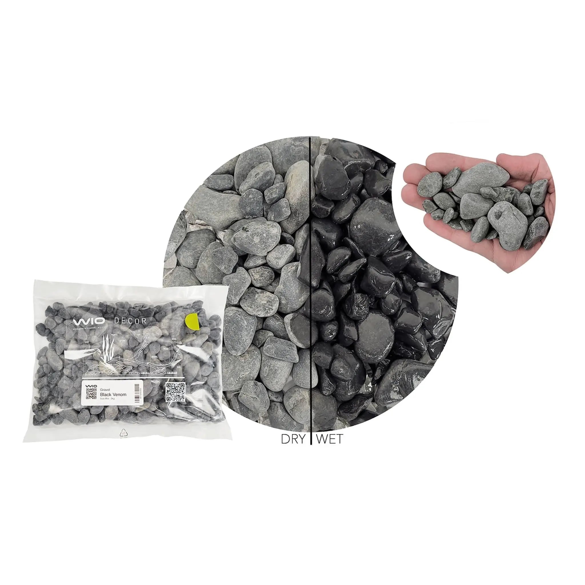 Wio Black Venom Riverbed Gravel Mix - 2kg - Aqua Essentials